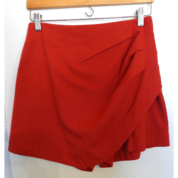 French Skort Womens Medium Red Wrap Front Back Zip Linen Skirt Shorts Parisian - Picture 1 of 9
